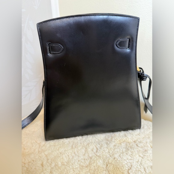 VTG Leather School Florence Black Crossbody Bag Gold Hardware Italy Monogramed - Picture 10 of 16